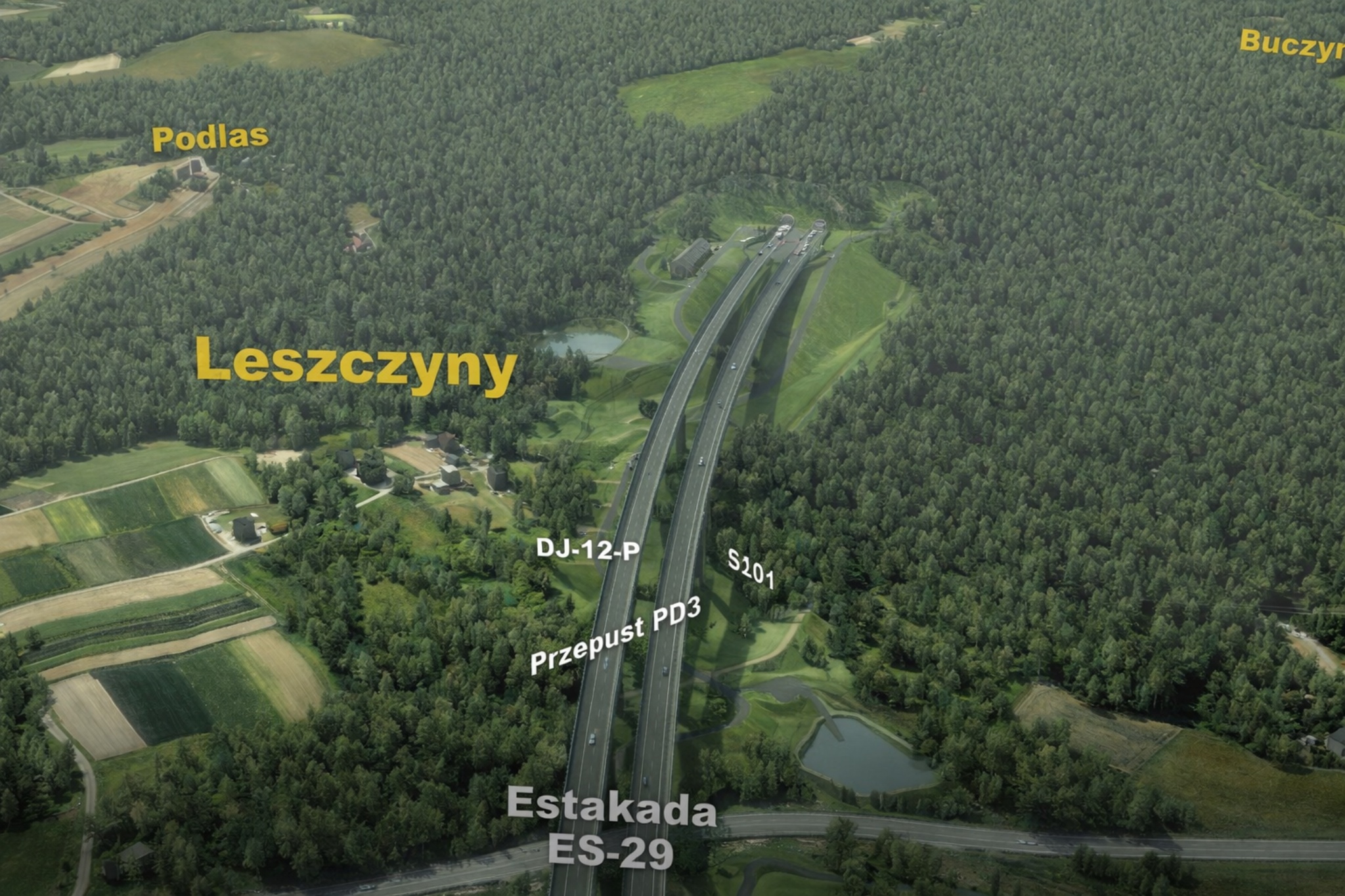 Tunel, estakada i drogi na odcinku S19 Jawornik–Lutcza