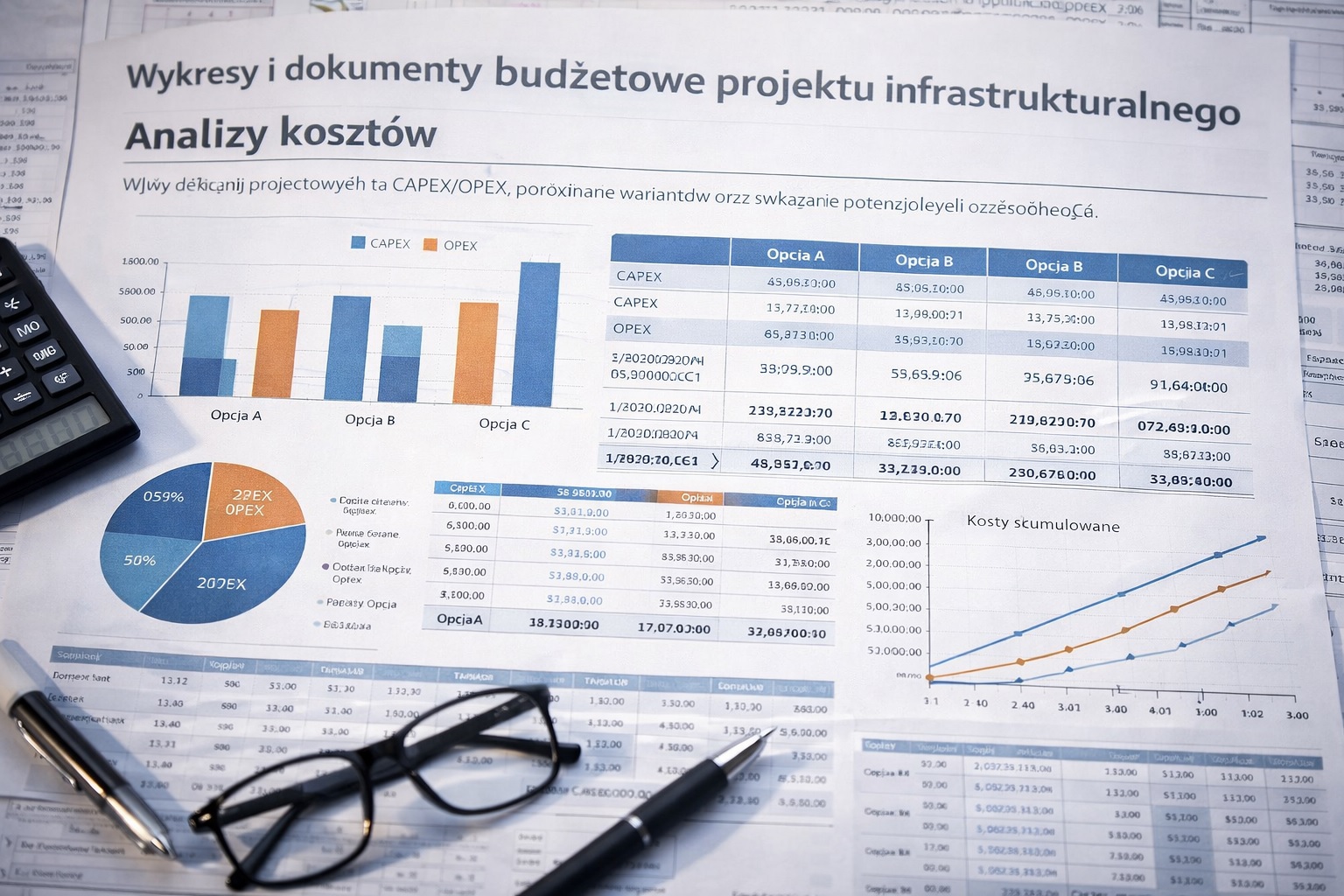 Wykresy i dokumenty budżetowe projektu infrastrukturalnego